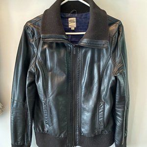 Twik from Simons Vegan/Faux Leather Black Bomber Jacket
